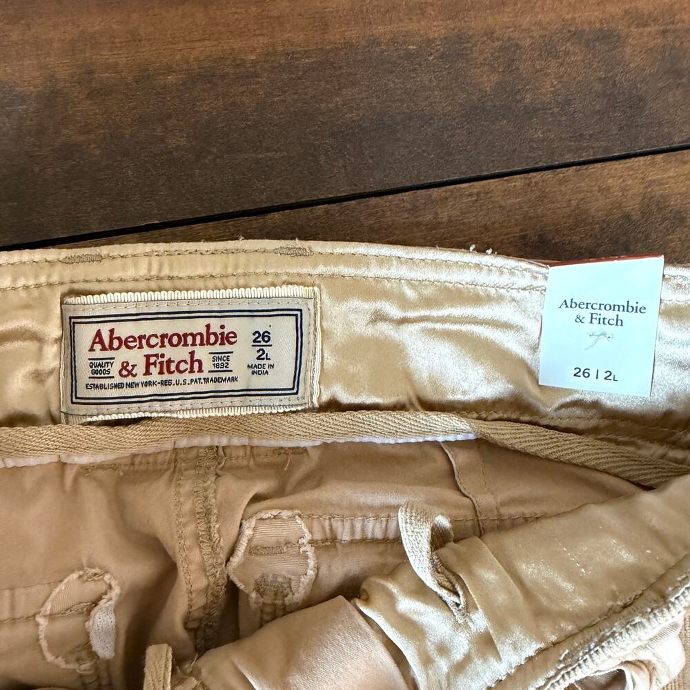 NWT Abercrombie & Fitch Khaki Corduroy Baggy Adjustable Cargo Pants Size 26 LONG - Picture 8 of 13